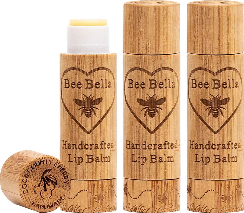 Bee Bella Lip Balm Cherry 3 Pack  Moisturizing Lip Care 100 Natural Original Organic Beeswax with Vitamin E Handmade in USA Gift Item